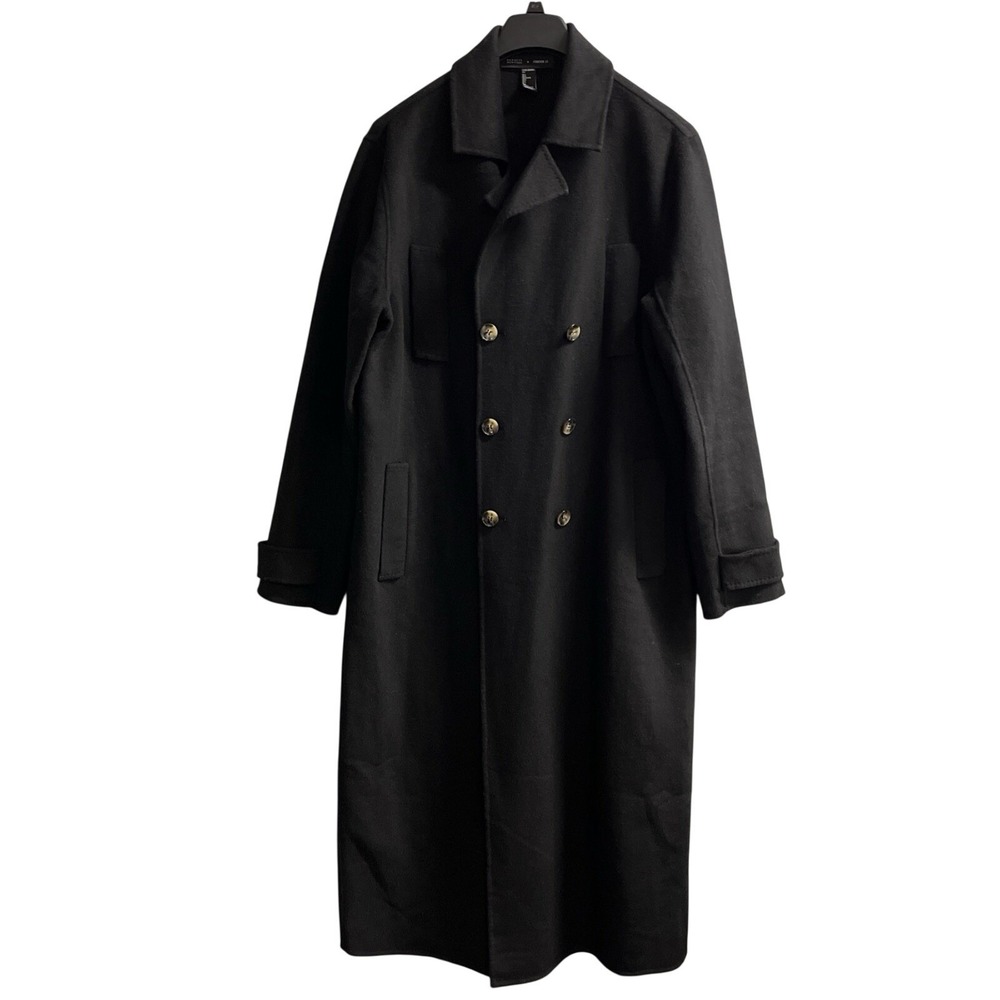 Barneys New York X Forever 21 Coat Black Wool Blend Trench Double Breasted Sz L